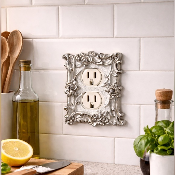 American Tack and Hardware Other - Set of 2 - 1960s Vintage Ornate Metal Double Toggle Switch Plate Covers